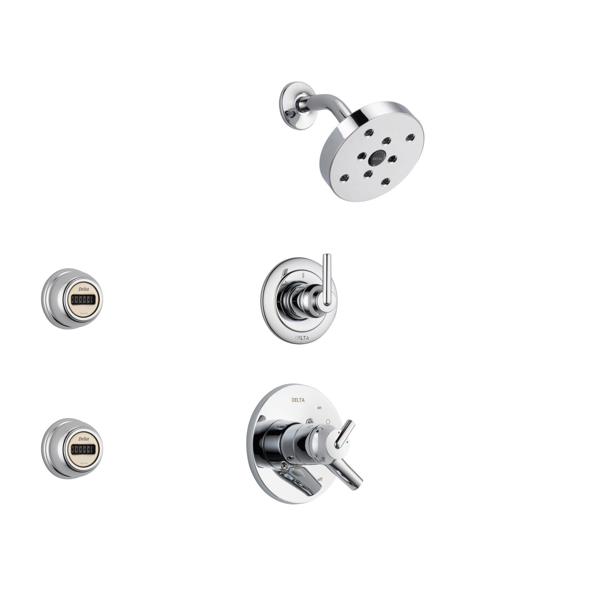 Delta Trinsic Chrome Shower System with Dual Control Shower Handle, 3-setting Diverter, Modern Round Showerhead, and 2 Body Sprays SS175983