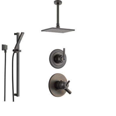 Delta Trinsic Venetian Bronze Shower System with Dual Control Shower Handle, 3-setting Diverter, Large Square Modern Ceiling Mount Shower Head, and Hand Held Shower SS175985RB