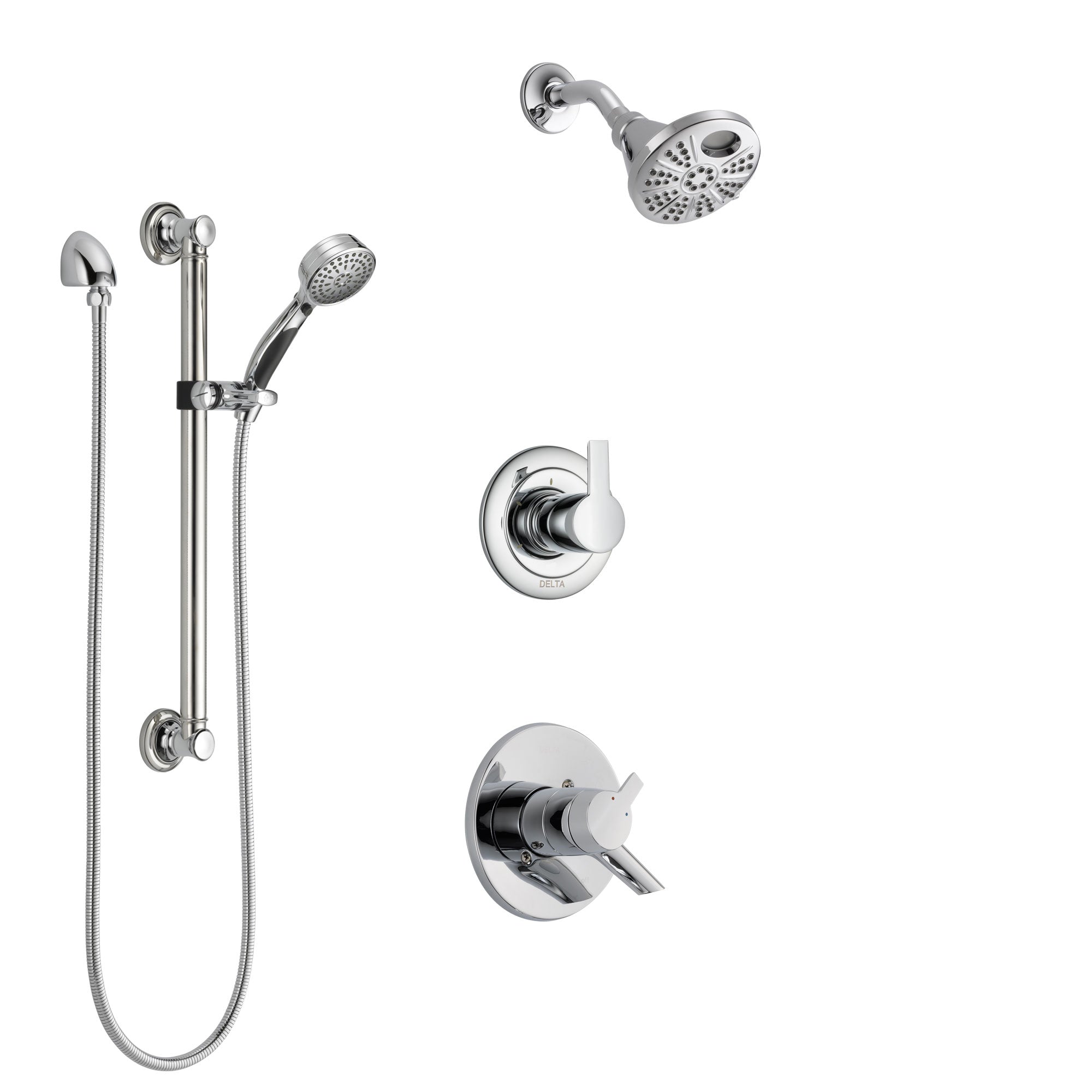 Delta Compel Chrome Finish Shower System with Dual Control Handle, 3-Setting Diverter, Temp2O Showerhead, and Hand Shower with Grab Bar SS17612