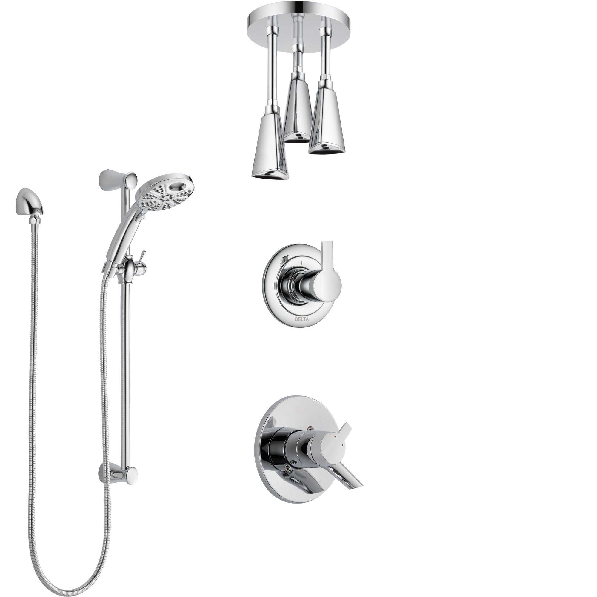 Delta Compel Chrome Finish Shower System with Dual Control, 3-Setting Diverter, Ceiling Mount Showerhead, and Temp2O Hand Shower with Slidebar SS17617