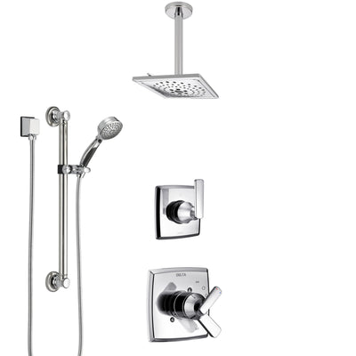 Delta Ashlyn Chrome Finish Shower System with Dual Control Handle, 3-Setting Diverter, Ceiling Mount Showerhead, and Hand Shower with Grab Bar SS17647