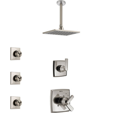 Delta Ashlyn Stainless Steel Finish Shower System with Dual Control Handle, 3-Setting Diverter, Ceiling Mount Showerhead, and 3 Body Sprays SS1764SS4