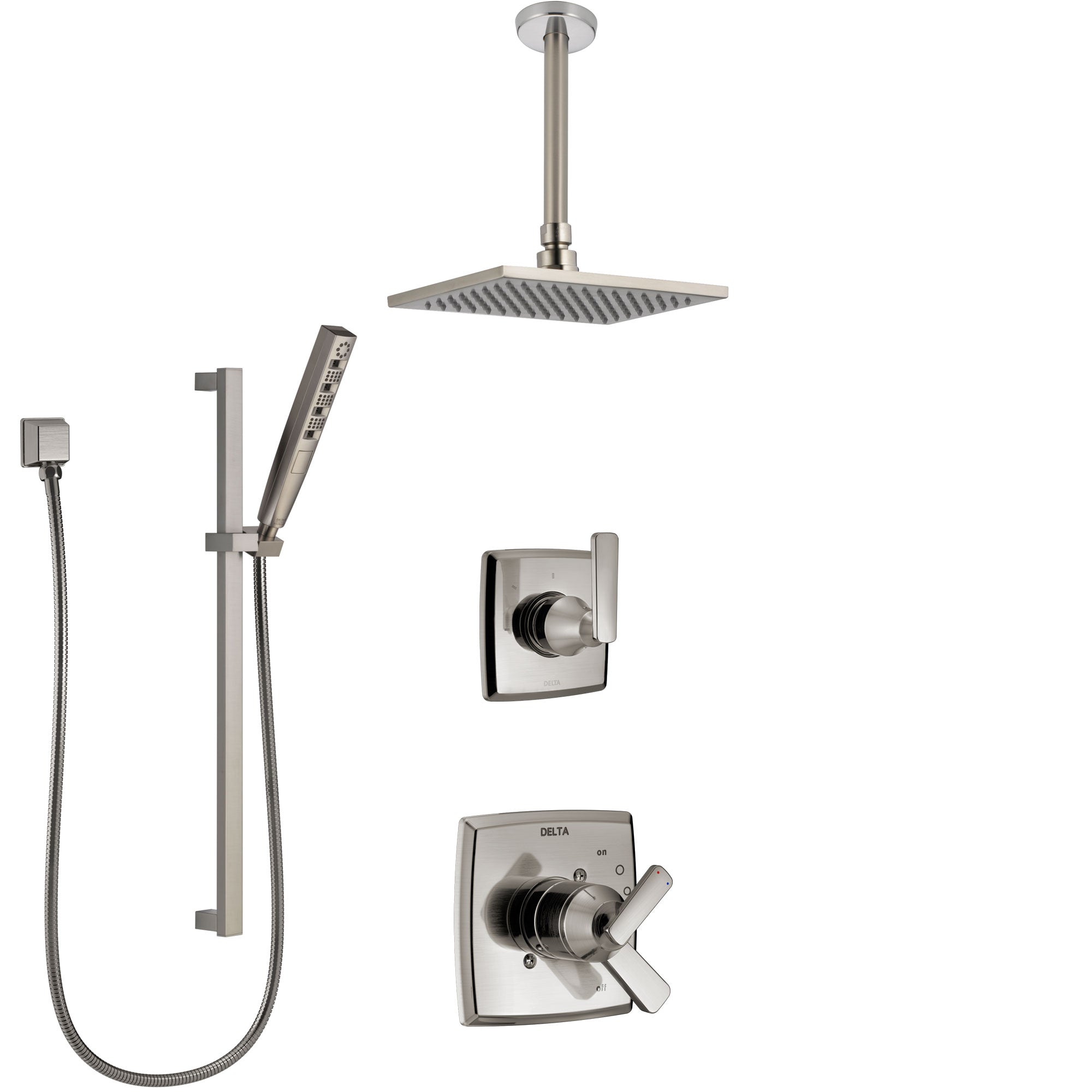 Delta Ashlyn Dual Control Handle Stainless Steel Finish Shower System, Diverter, Ceiling Mount Showerhead, and Hand Shower with Slidebar SS1764SS5