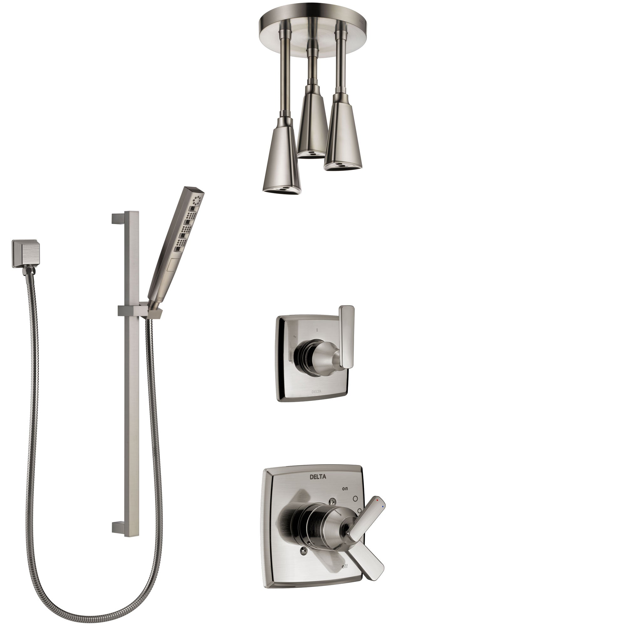 Delta Ashlyn Dual Control Handle Stainless Steel Finish Shower System, Diverter, Ceiling Mount Showerhead, and Hand Shower with Slidebar SS1764SS7