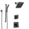 Delta Ara Matte Black Finish Modern Shower Diverter System with Multi-Setting Wall Mount Showerhead and Hand Shower on Slidebar SS17673BL6