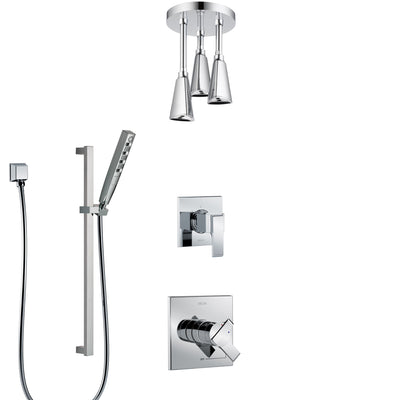 Delta Ara Chrome Finish Shower System with Dual Control Handle, 3-Setting Diverter, Ceiling Mount Showerhead, and Hand Shower with Slidebar SS17674