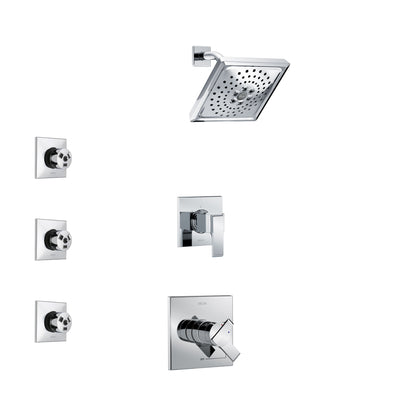 Delta Ara Chrome Finish Shower System with Dual Control Handle, 3-Setting Diverter, Showerhead, and 3 Body Sprays SS17677