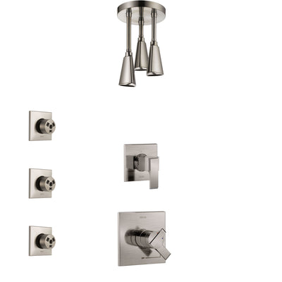 Delta Ara Stainless Steel Finish Shower System with Dual Control Handle, 3-Setting Diverter, Ceiling Mount Showerhead, and 3 Body Sprays SS1767SS5