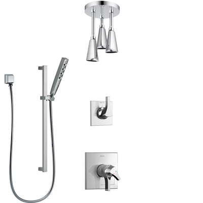 Delta Zura Chrome Finish Shower System with Dual Control Handle, 3-Setting Diverter, Ceiling Mount Showerhead, and Hand Shower with Slidebar SS17746