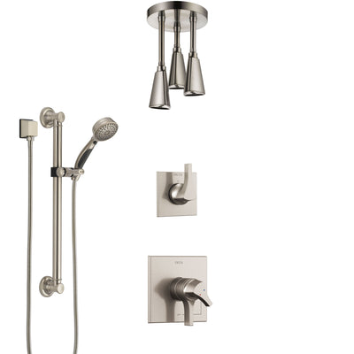 Delta Zura Stainless Steel Finish Shower System with Dual Control Handle, Diverter, Ceiling Mount Showerhead, and Hand Shower with Grab Bar SS1774SS5