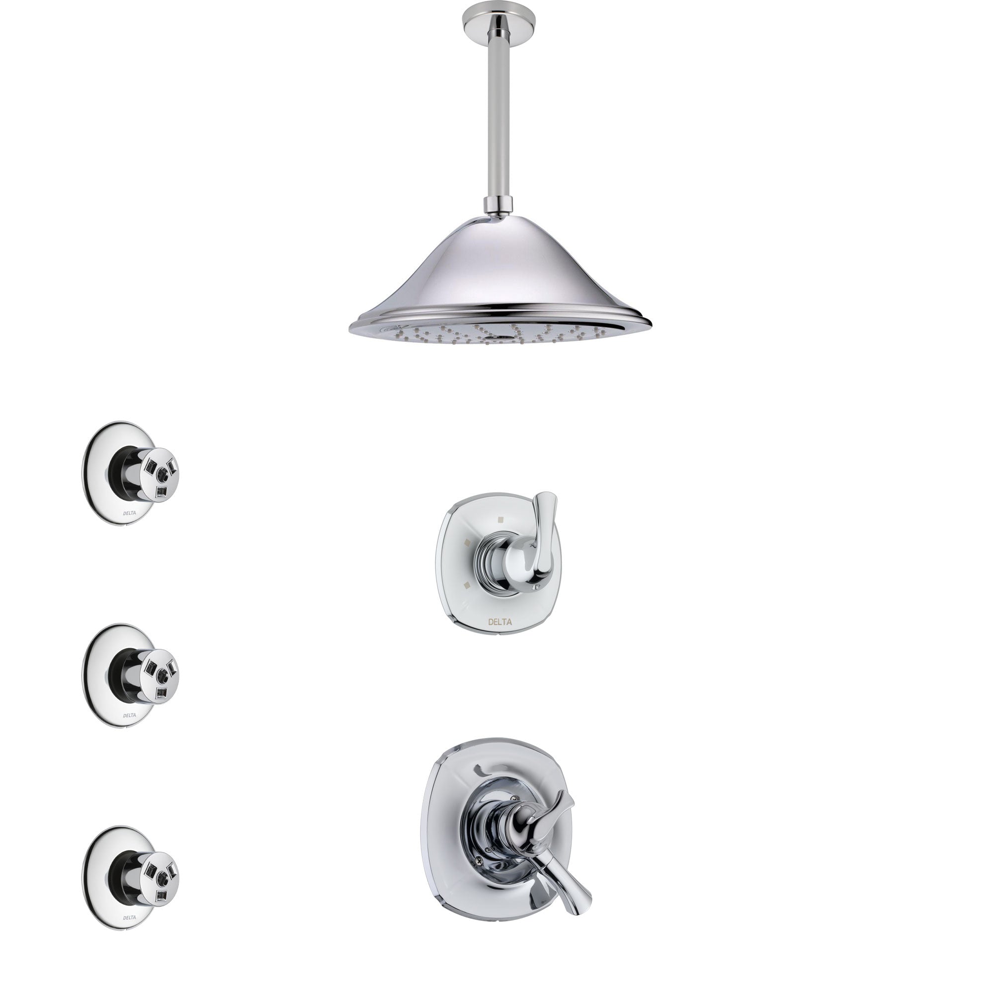 Delta Addison Chrome Finish Shower System with Dual Control Handle, 3-Setting Diverter, Ceiling Mount Showerhead, and 3 Body Sprays SS17922