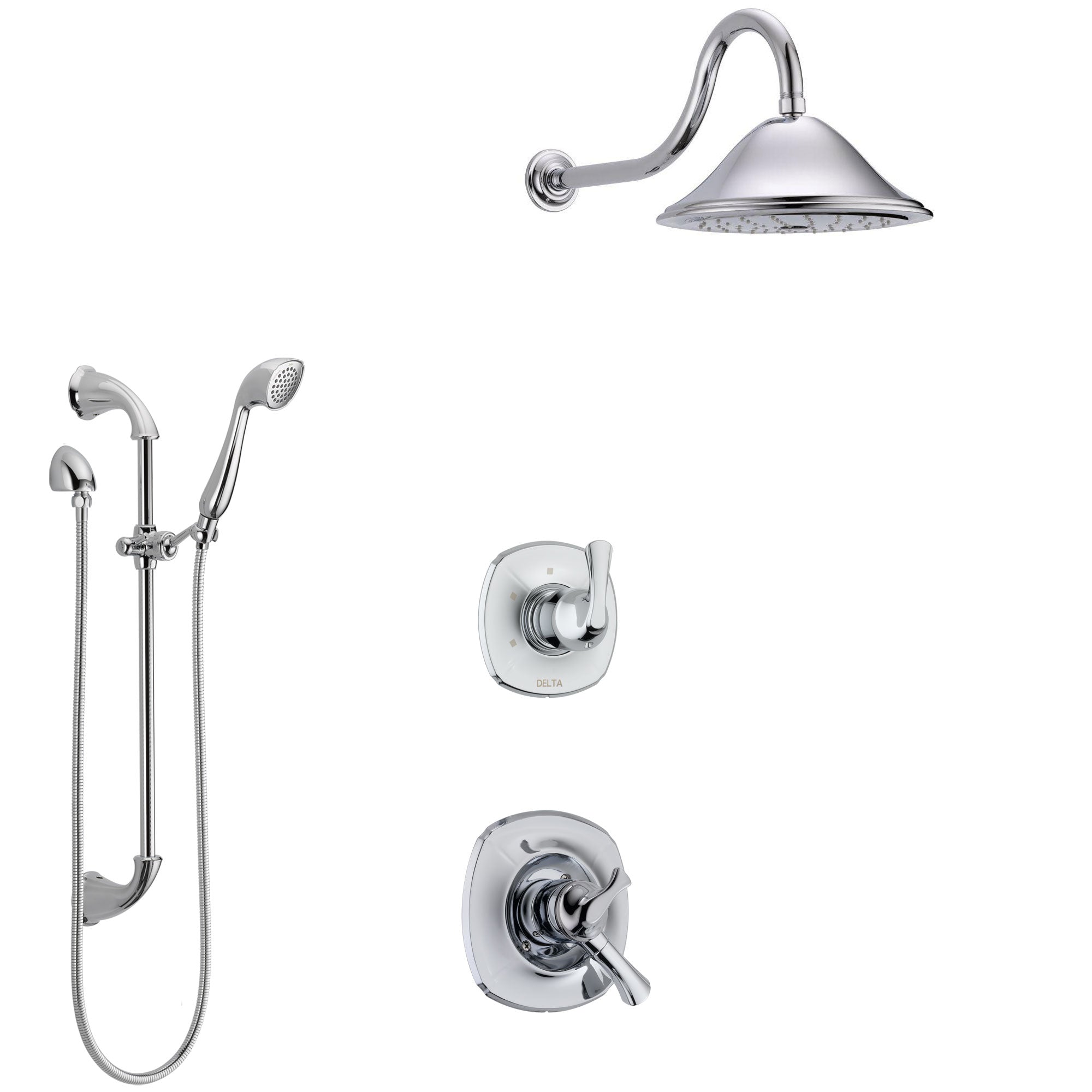 Delta Addison Chrome Finish Shower System with Dual Control Handle, 3-Setting Diverter, Showerhead, and Hand Shower with Slidebar SS17924