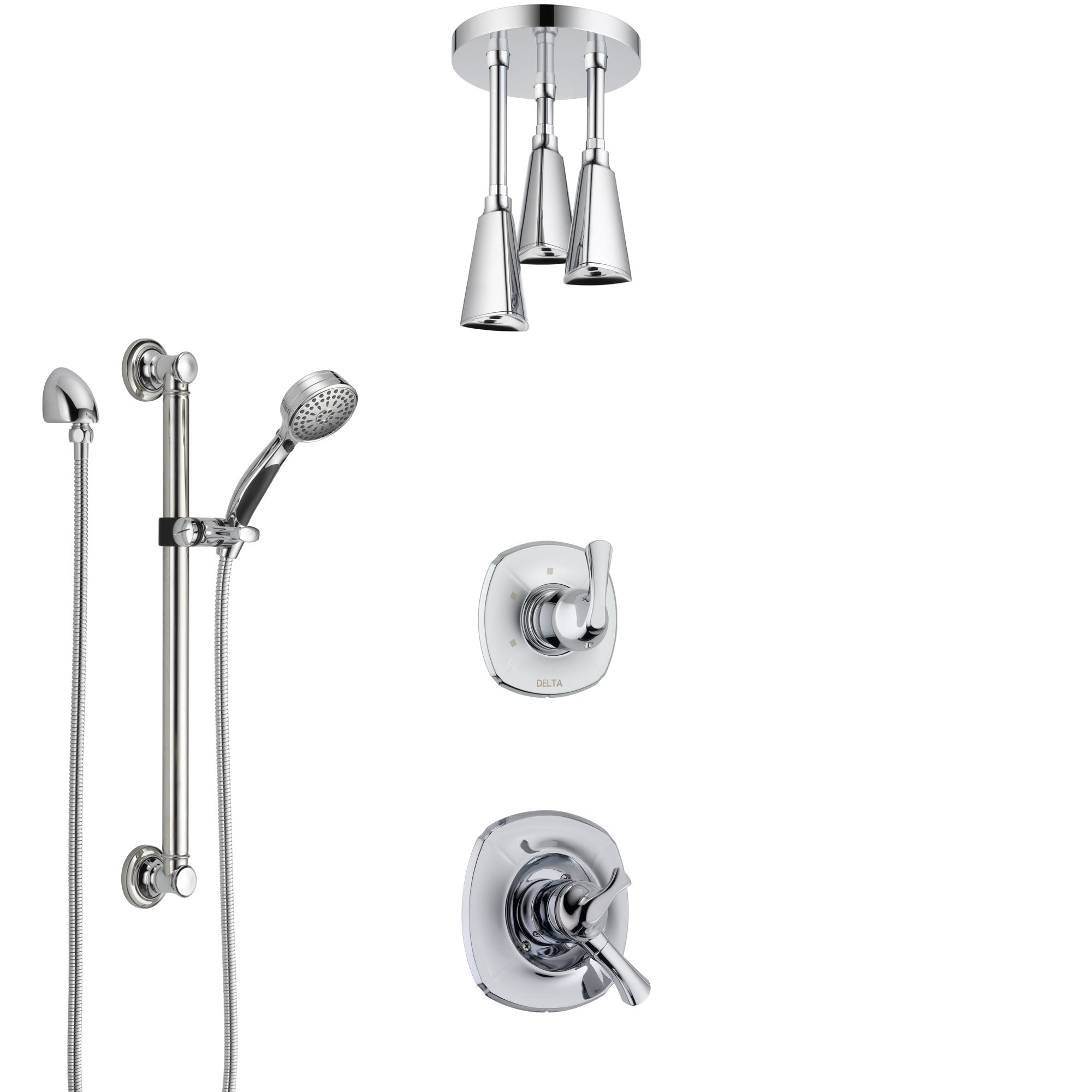 Delta Addison Chrome Finish Shower System with Dual Control Handle, Diverter, Ceiling Mount Showerhead, and Hand Shower with Grab Bar SS17926