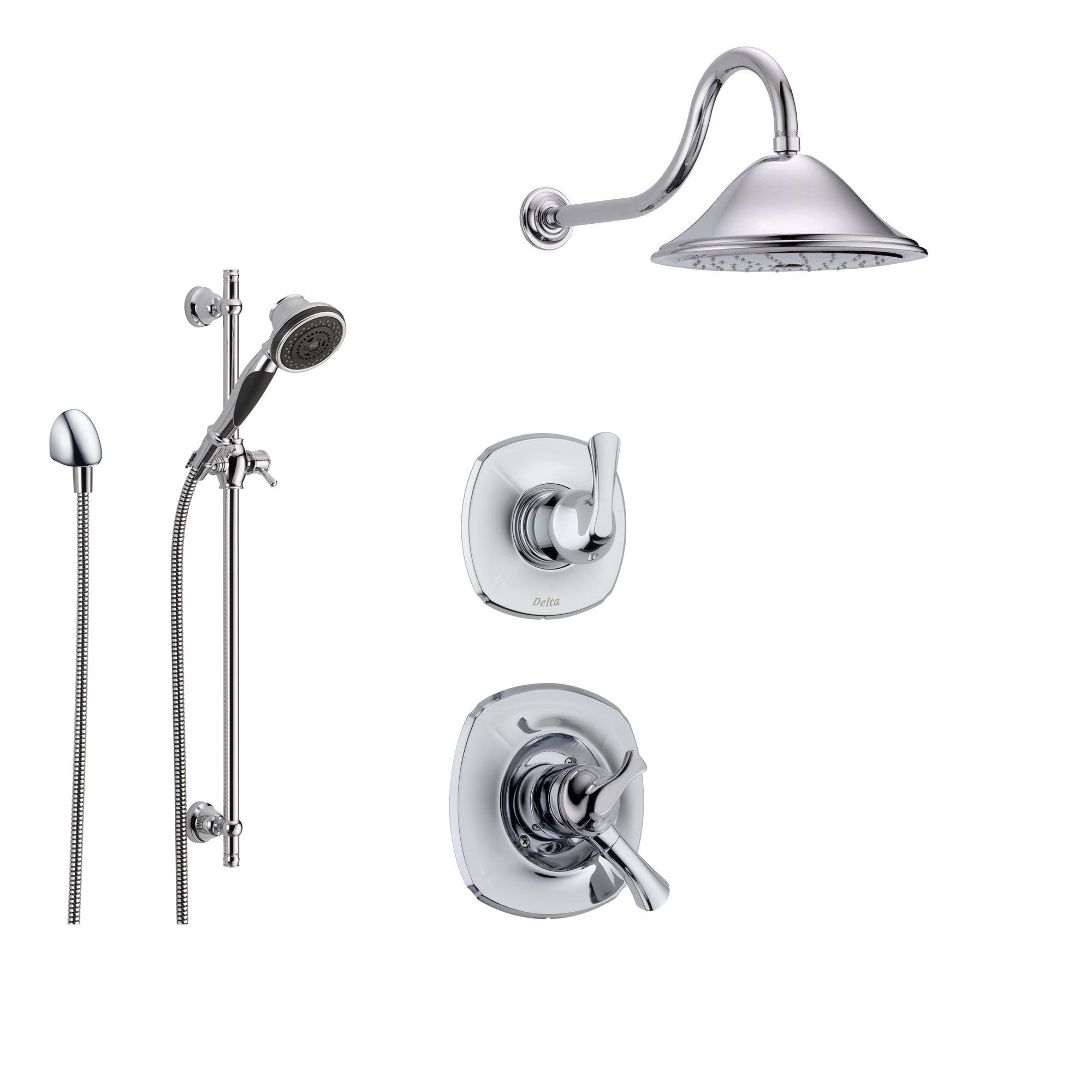 Delta Addison Chrome Shower System with Dual Control Shower Handle, 3-setting Diverter, Large Rain Showerhead, and Handheld Shower SS179281