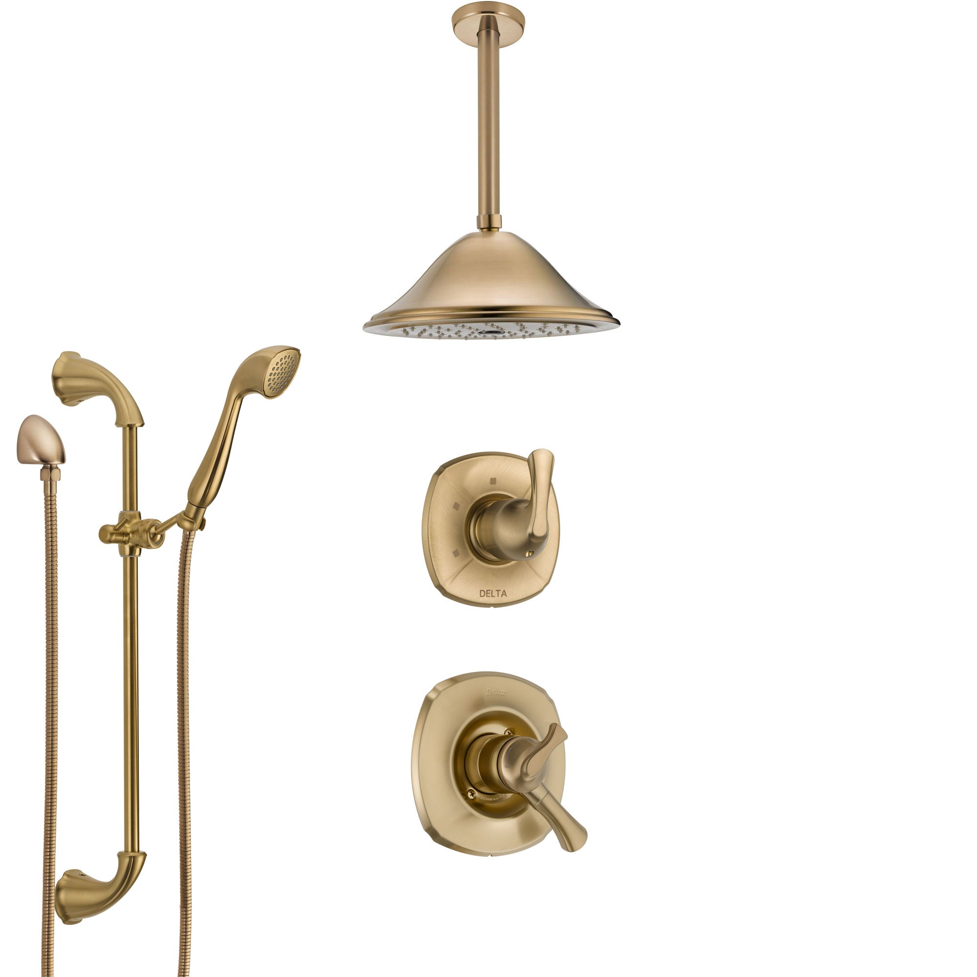 Delta Addison Champagne Bronze Shower System with Dual Control Handle, Diverter, Ceiling Mount Showerhead, and Hand Shower with Slidebar SS1792CZ3