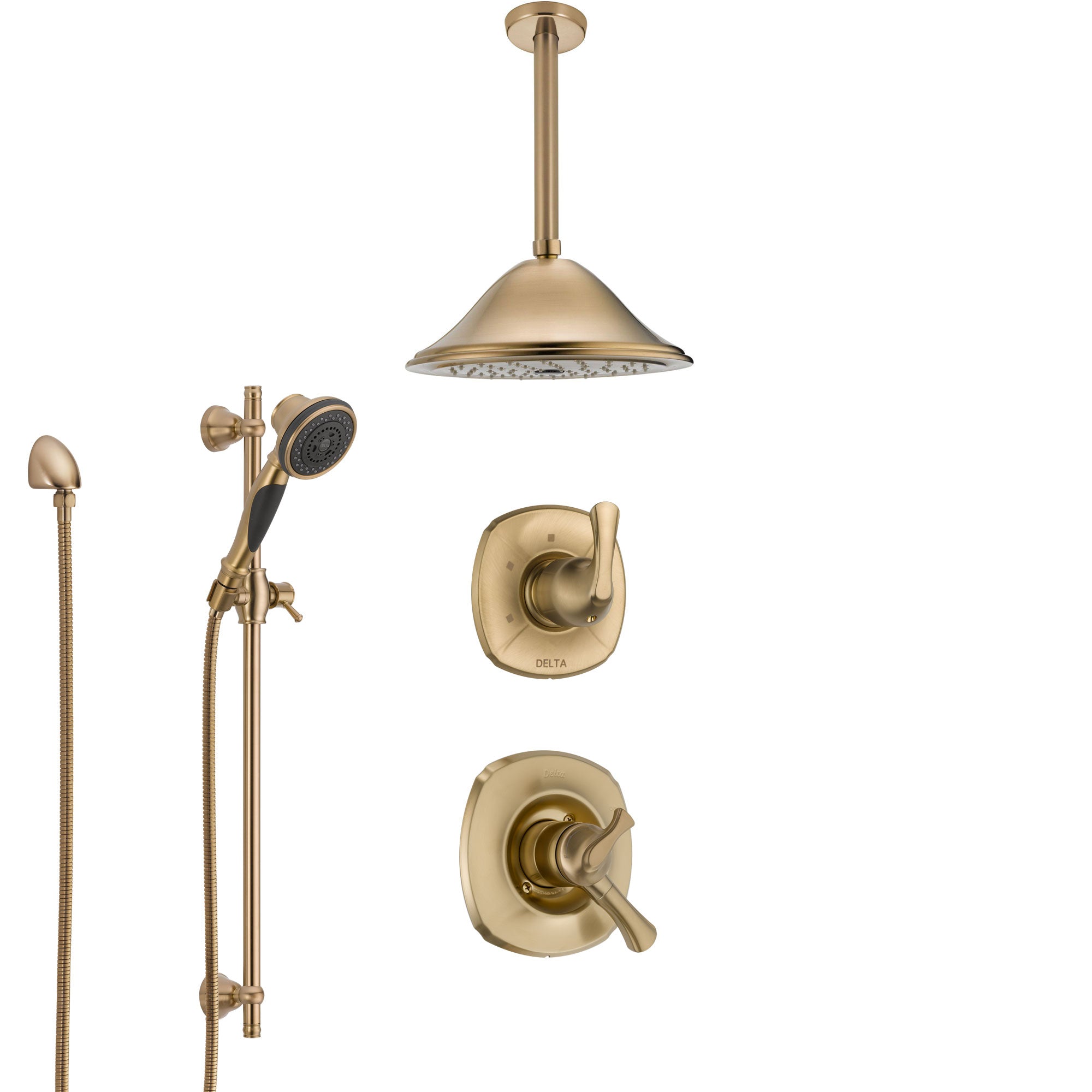 Delta Addison Champagne Bronze Shower System with Dual Control Handle, Diverter, Ceiling Mount Showerhead, and Hand Shower with Slidebar SS1792CZ4