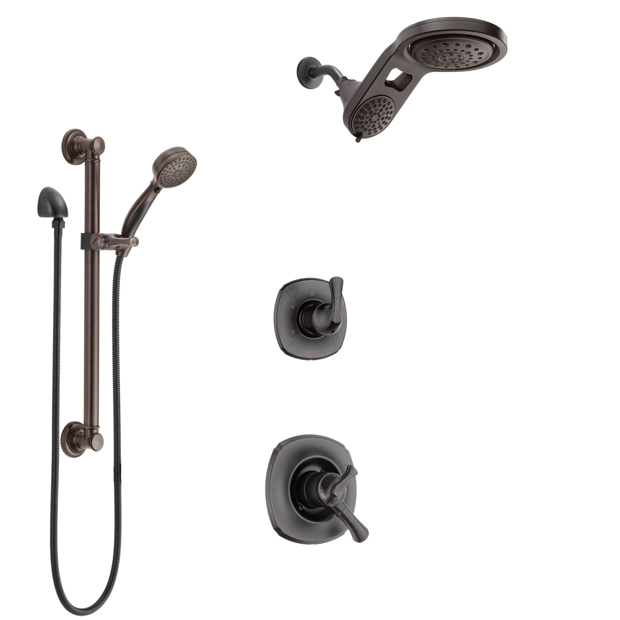 Delta Addison Venetian Bronze Shower System with Dual Control Handle, 3-Setting Diverter, Dual Showerhead, and Hand Shower with Grab Bar SS1792RB6