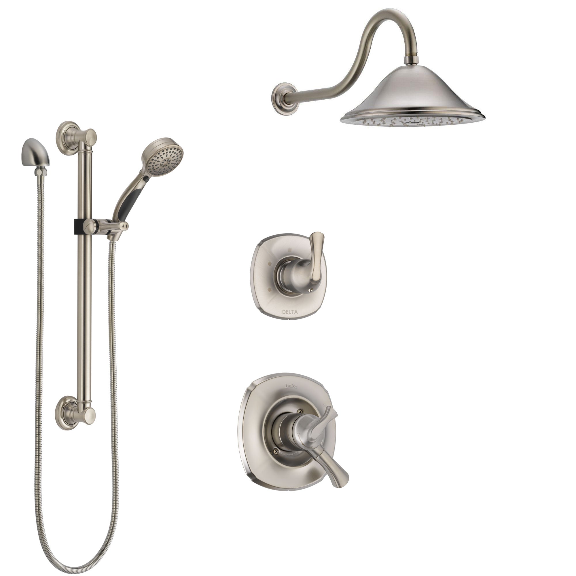 Delta Addison Stainless Steel Finish Shower System with Dual Control Handle, 3-Setting Diverter, Showerhead, and Hand Shower with Grab Bar SS1792SS2