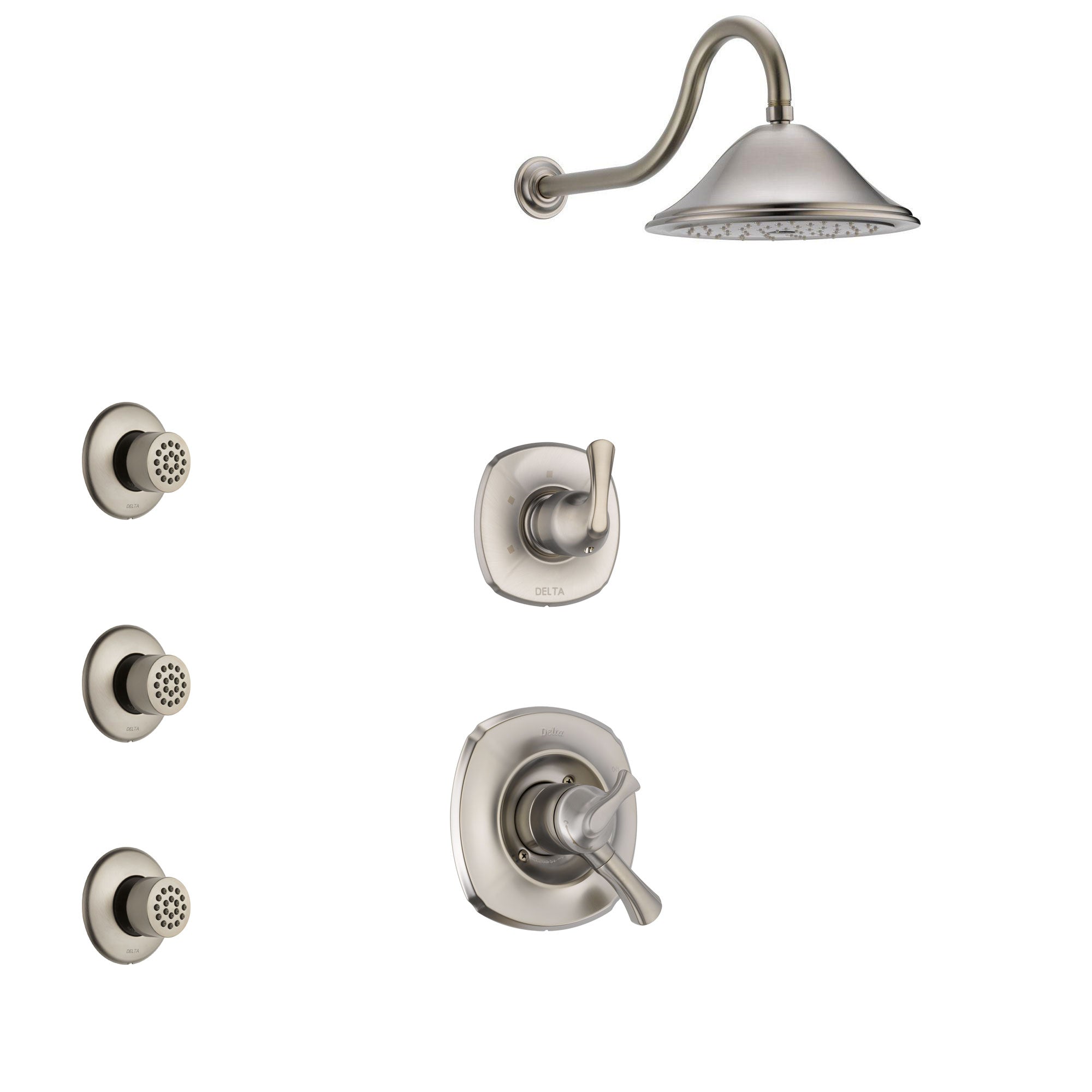 Delta Addison Stainless Steel Finish Shower System with Dual Control Handle, 3-Setting Diverter, Showerhead, and 3 Body Sprays SS1792SS3