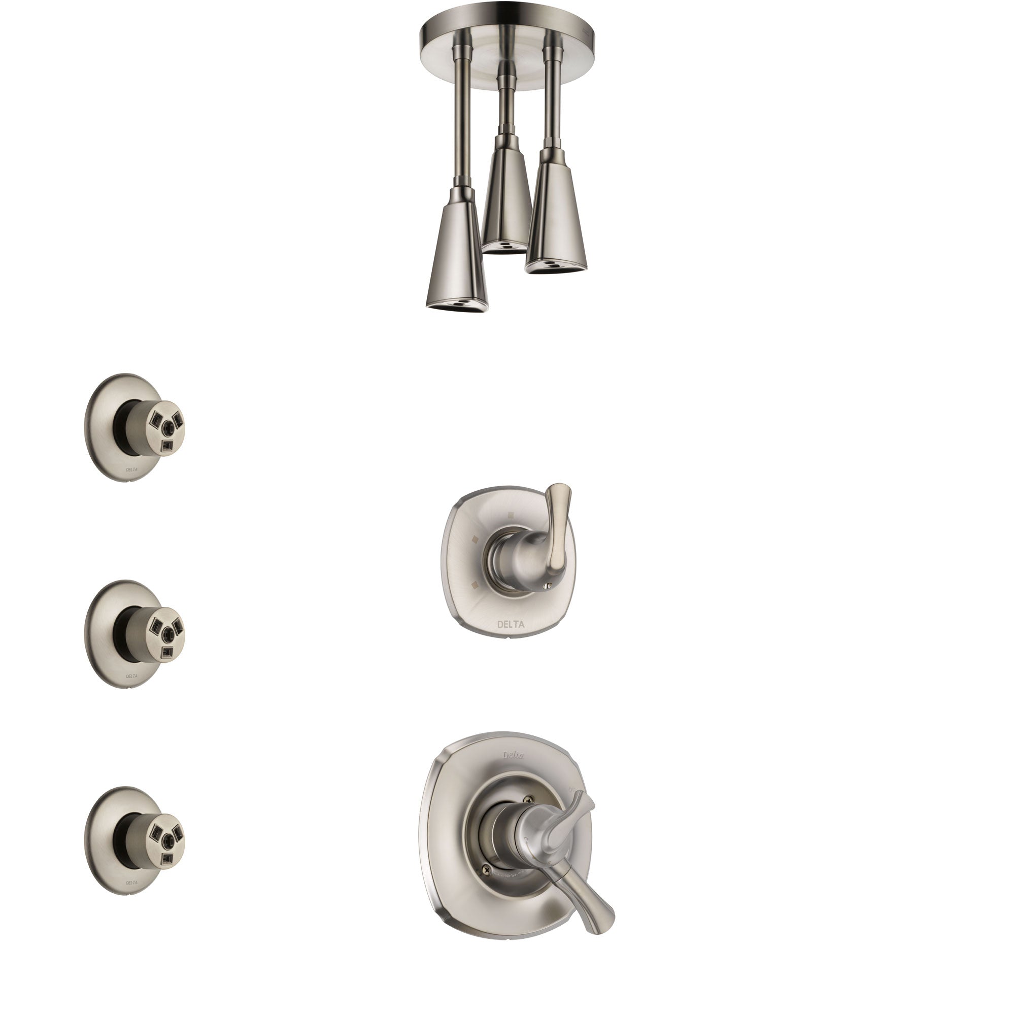 Delta Addison Stainless Steel Finish Shower System with Dual Control Handle, 3-Setting Diverter, Ceiling Mount Showerhead, and 3 Body Sprays SS1792SS7