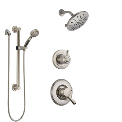 Delta Linden Stainless Steel Finish Shower System with Dual Control Handle, 3-Setting Diverter, Showerhead, and Hand Shower with Grab Bar SS1793SS1