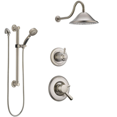 Delta Linden Stainless Steel Finish Shower System with Dual Control Handle, 3-Setting Diverter, Showerhead, and Hand Shower with Grab Bar SS1793SS2