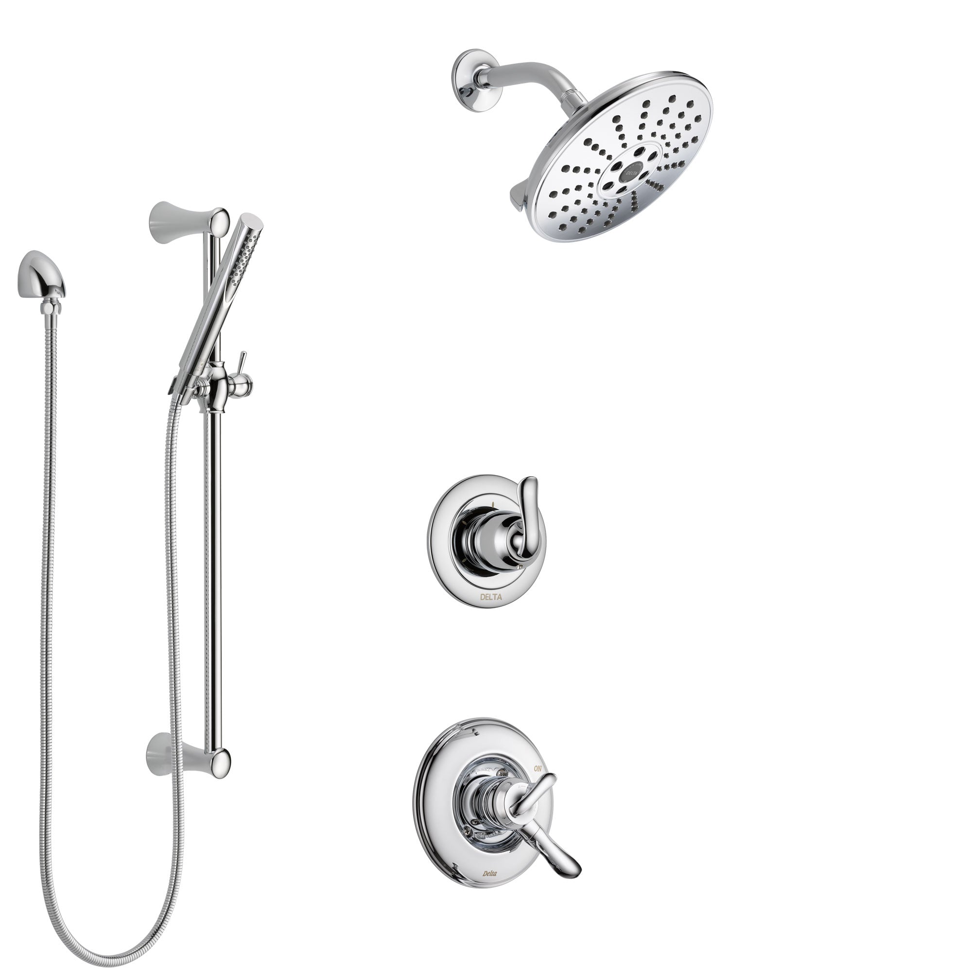 Delta Linden Chrome Finish Shower System with Dual Control Handle, 3-Setting Diverter, Showerhead, and Hand Shower with Slidebar SS17947