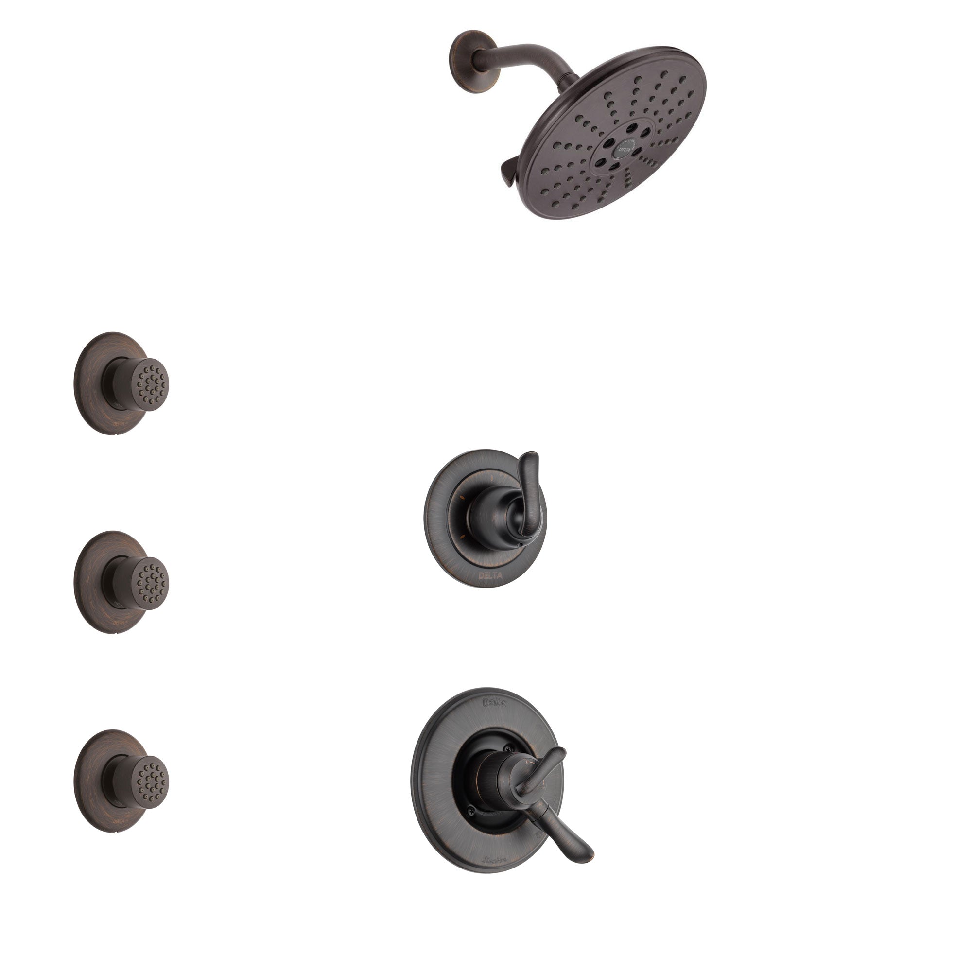 Delta Linden Venetian Bronze Finish Shower System with Dual Control Handle, 3-Setting Diverter, Showerhead, and 3 Body Sprays SS1794RB1