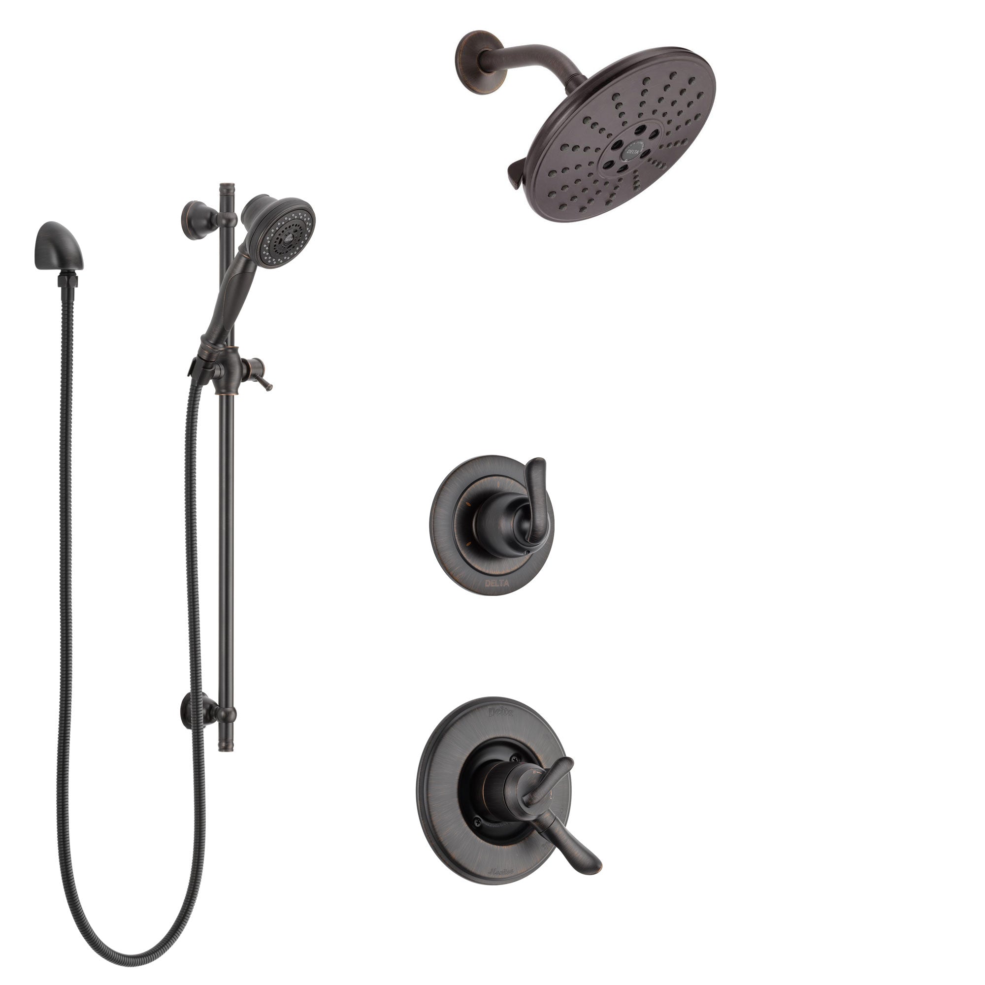 Delta Linden Venetian Bronze Finish Shower System with Dual Control Handle, 3-Setting Diverter, Showerhead, and Hand Shower with Slidebar SS1794RB3