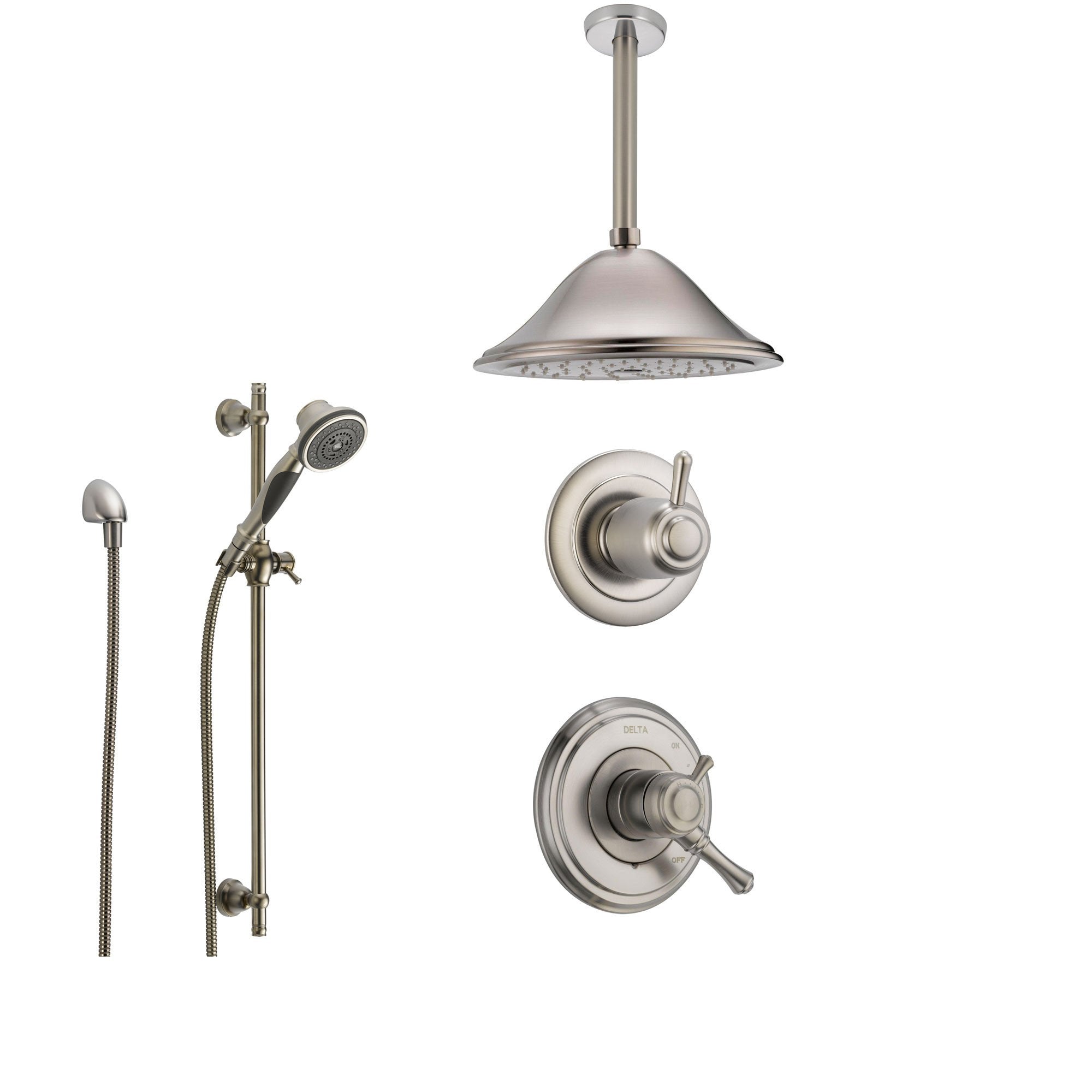 Delta Cassidy Stainless Steel Shower System with Dual Control Shower Handle, 3-setting Diverter, Large Rain Showerhead, and Handheld Shower SS179784SS