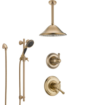 Delta Cassidy Champagne Bronze Shower System with Dual Control Handle, Diverter, Ceiling Mount Showerhead, and Hand Shower with Slidebar SS1797CZ1