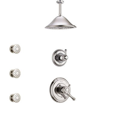 Delta Cassidy Polished Nickel Finish Shower System with Dual Control Handle, 3-Setting Diverter, Ceiling Mount Showerhead, and 3 Body Sprays SS1797PN4