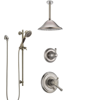 Delta Cassidy Dual Control Handle Stainless Steel Finish Shower System, Diverter, Ceiling Mount Showerhead, and Hand Shower with Slidebar SS1797SS3