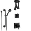 Delta Pivotal Matte Black Finish Dual Control Shower System with Triple Pendant Ceiling Mount Showerhead and Hand Sprayer with Grab Bar SS17993BL10