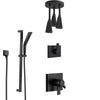 Delta Pivotal Matte Black Finish Dual Control Shower System with Triple Pendant Ceiling Mount Showerhead and Hand Sprayer with Slidebar SS17993BL11