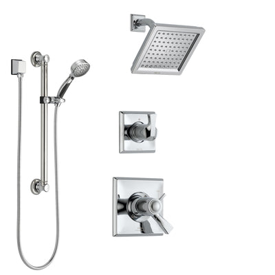 Delta Dryden Chrome Finish Shower System with Dual Thermostatic Control Handle, Diverter, Showerhead, and Hand Shower with Grab Bar SS17T25114