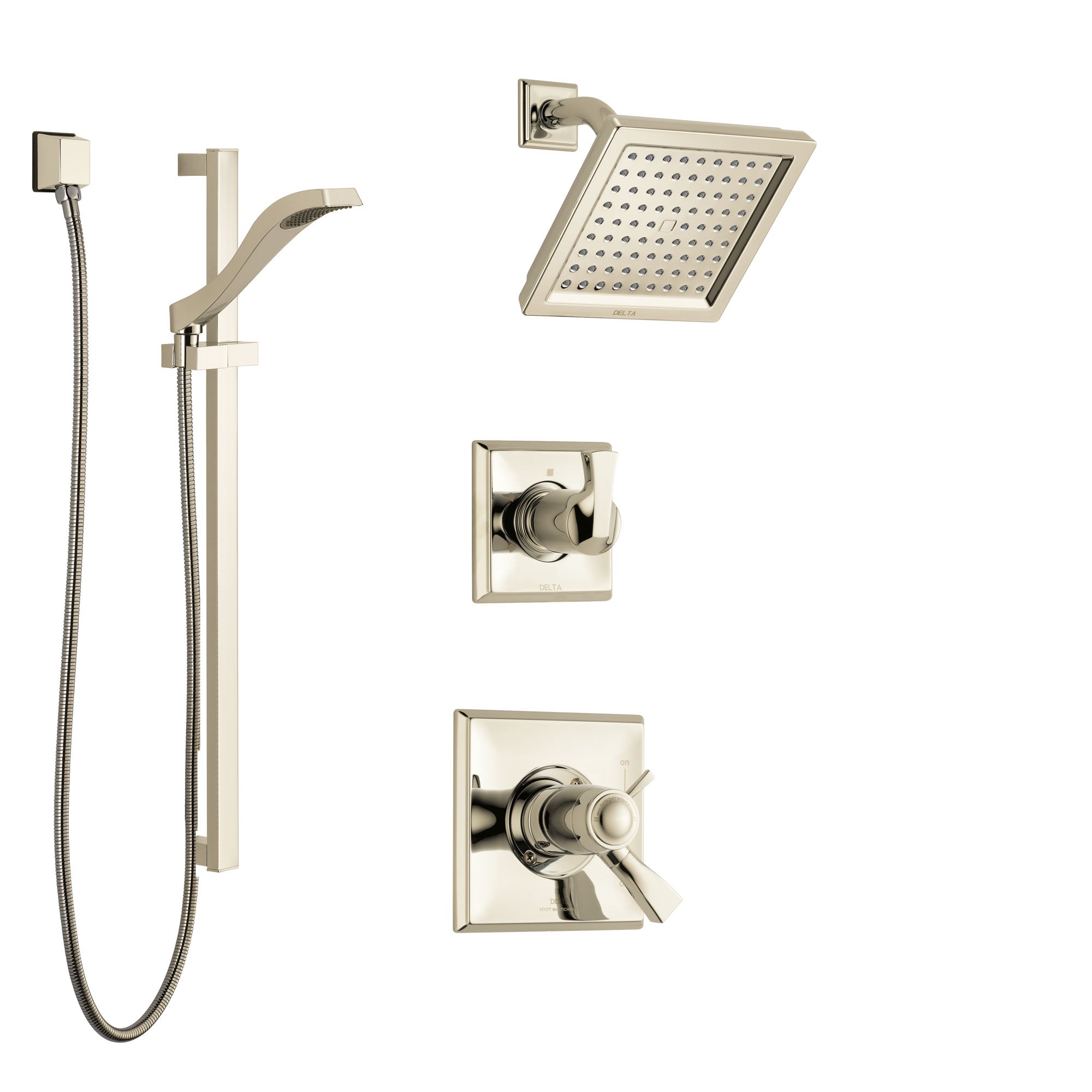 Delta Dryden Polished Nickel Shower System with Dual Thermostatic Control Handle, Diverter, Showerhead, and Hand Shower with Slidebar SS17T2511PN2