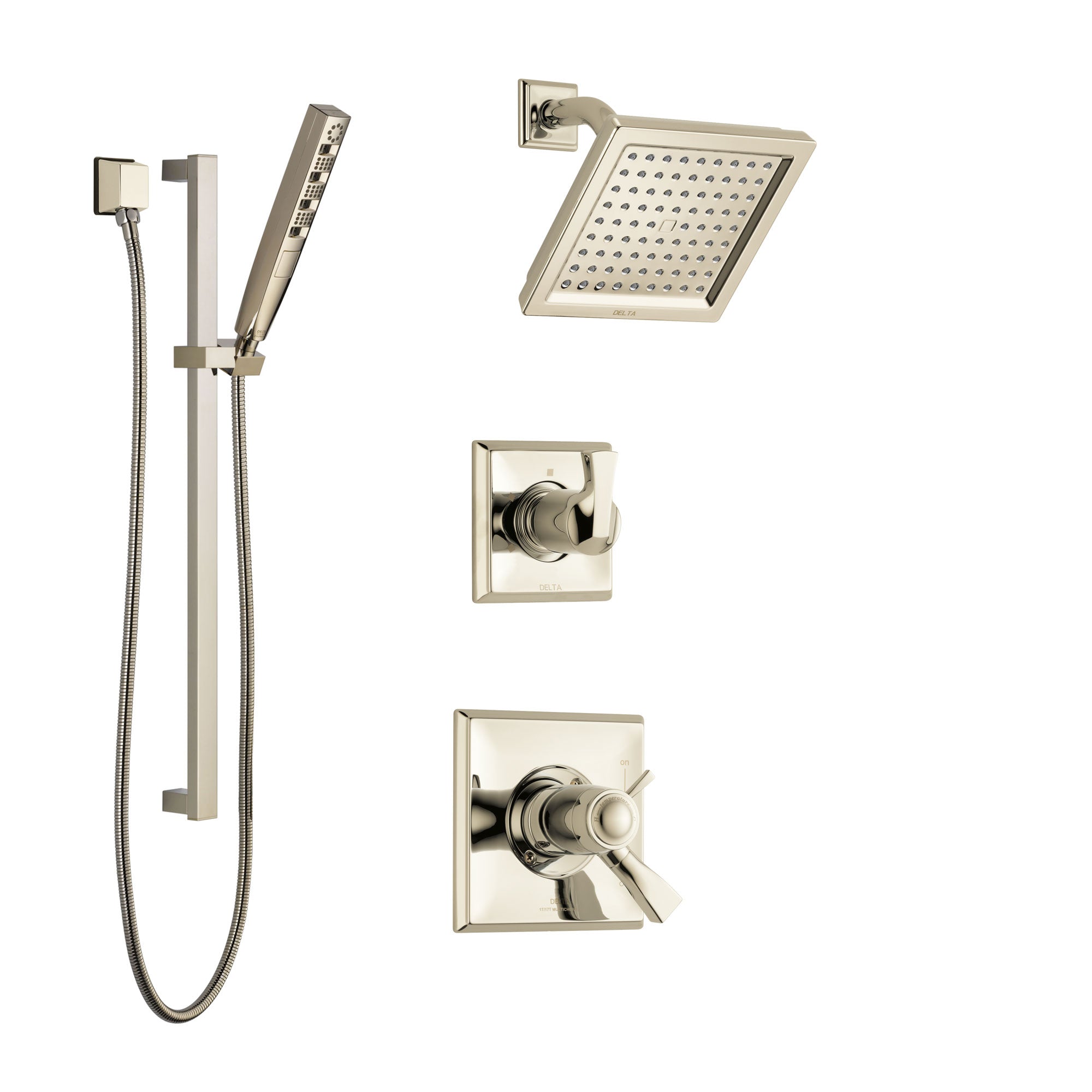 Delta Dryden Polished Nickel Shower System with Dual Thermostatic Control Handle, Diverter, Showerhead, and Hand Shower with Slidebar SS17T2511PN5