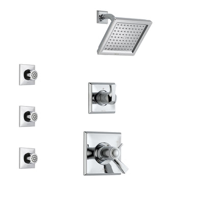 Delta Dryden Chrome Finish Shower System with Dual Thermostatic Control Handle, 3-Setting Diverter, Showerhead, and 3 Body Sprays SS17T25121