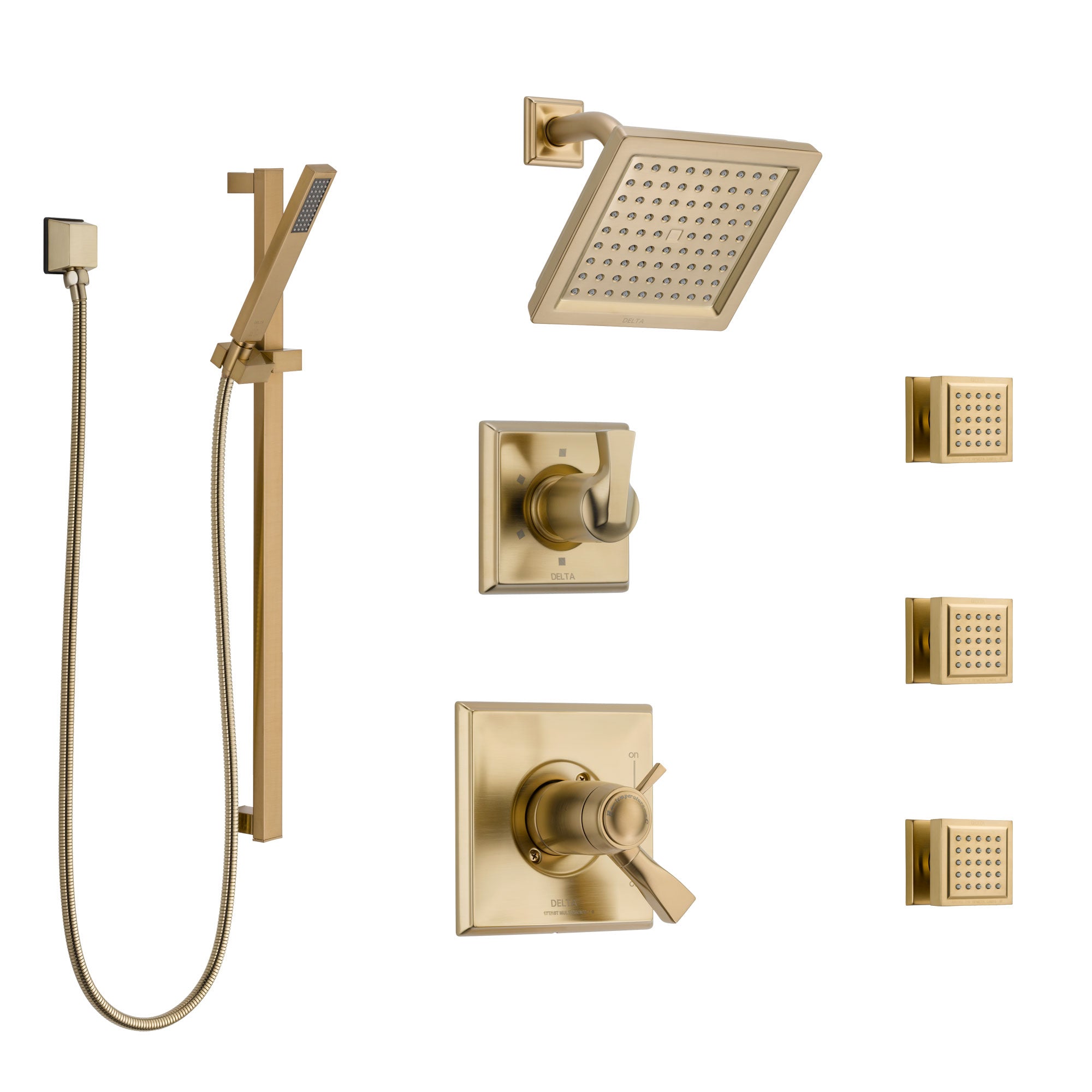 Delta Dryden Champagne Bronze Shower System with Dual Thermostatic Control, Diverter, Showerhead, 3 Body Sprays, and Hand Shower SS17T2512CZ1