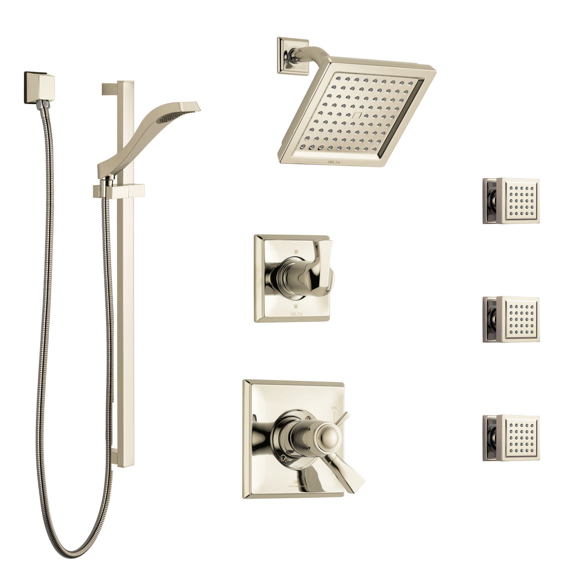 Delta Dryden Polished Nickel Shower System with Dual Thermostatic Control, 6-Setting Diverter, Showerhead, 3 Body Sprays, and Hand Shower SS17T2512PN1