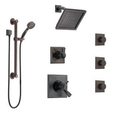 Delta Dryden Venetian Bronze Shower System with Dual Thermostatic Control, Diverter, Showerhead, 3 Body Sprays, and Grab Bar Hand Shower SS17T2512RB3