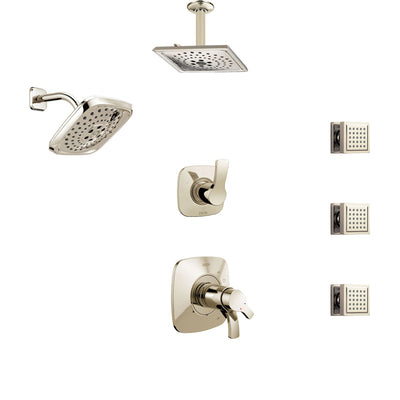 Delta Tesla Polished Nickel Shower System with Dual Thermostatic Control, Diverter, Showerhead, Ceiling Showerhead, and 3 Body Sprays SS17T2521PN4