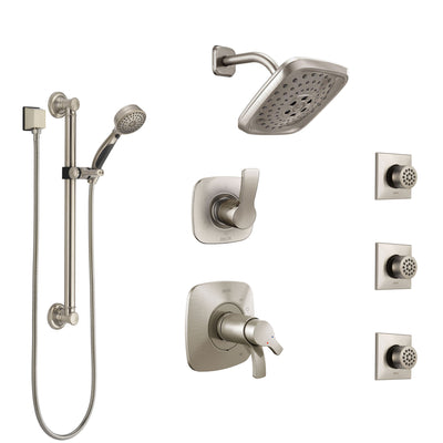 Delta Tesla Dual Thermostatic Control Stainless Steel Finish Shower System, Diverter, Showerhead, 3 Body Sprays, and Grab Bar Hand Shower SS17T2521SS2