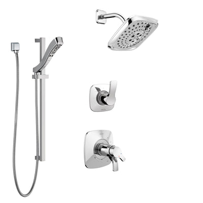 Delta Tesla Chrome Finish Shower System with Dual Thermostatic Control Handle, Diverter, Showerhead, and Hand Shower with Slidebar SS17T25225