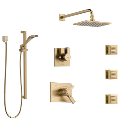 Delta Vero Champagne Bronze Shower System with Dual Thermostatic Control, 6-Setting Diverter, Showerhead, 3 Body Sprays, and Hand Shower SS17T2532CZ2