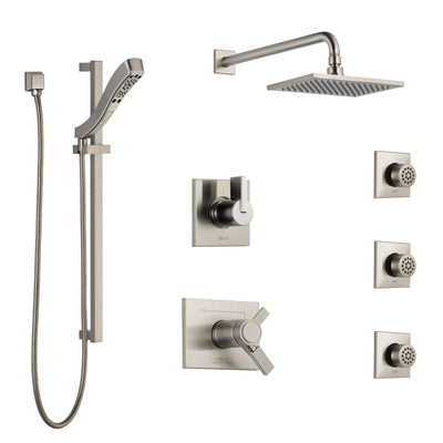 Delta Vero Dual Thermostatic Control Stainless Steel Finish Shower System, 6-Setting Diverter, Showerhead, 3 Body Sprays, and Hand Shower SS17T2532SS6