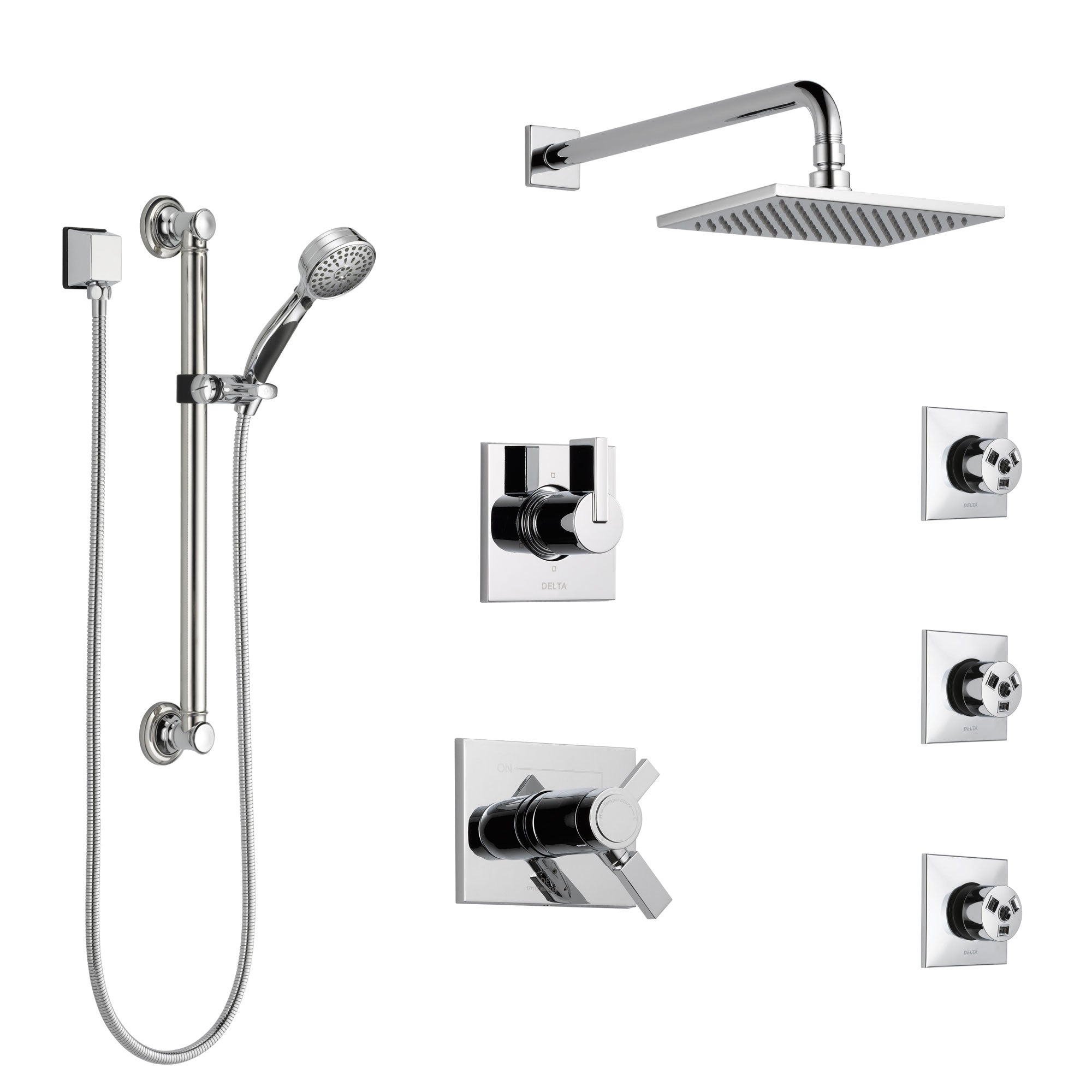 Delta Vero Chrome Shower System with Dual Thermostatic Control, Diverter, Showerhead, 3 Body Sprays, and Hand Shower with Grab Bar SS17T25332