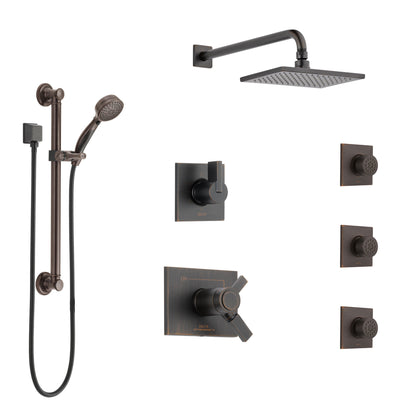 Delta Vero Venetian Bronze Shower System with Dual Thermostatic Control, Diverter, Showerhead, 3 Body Sprays, and Grab Bar Hand Shower SS17T2533RB3