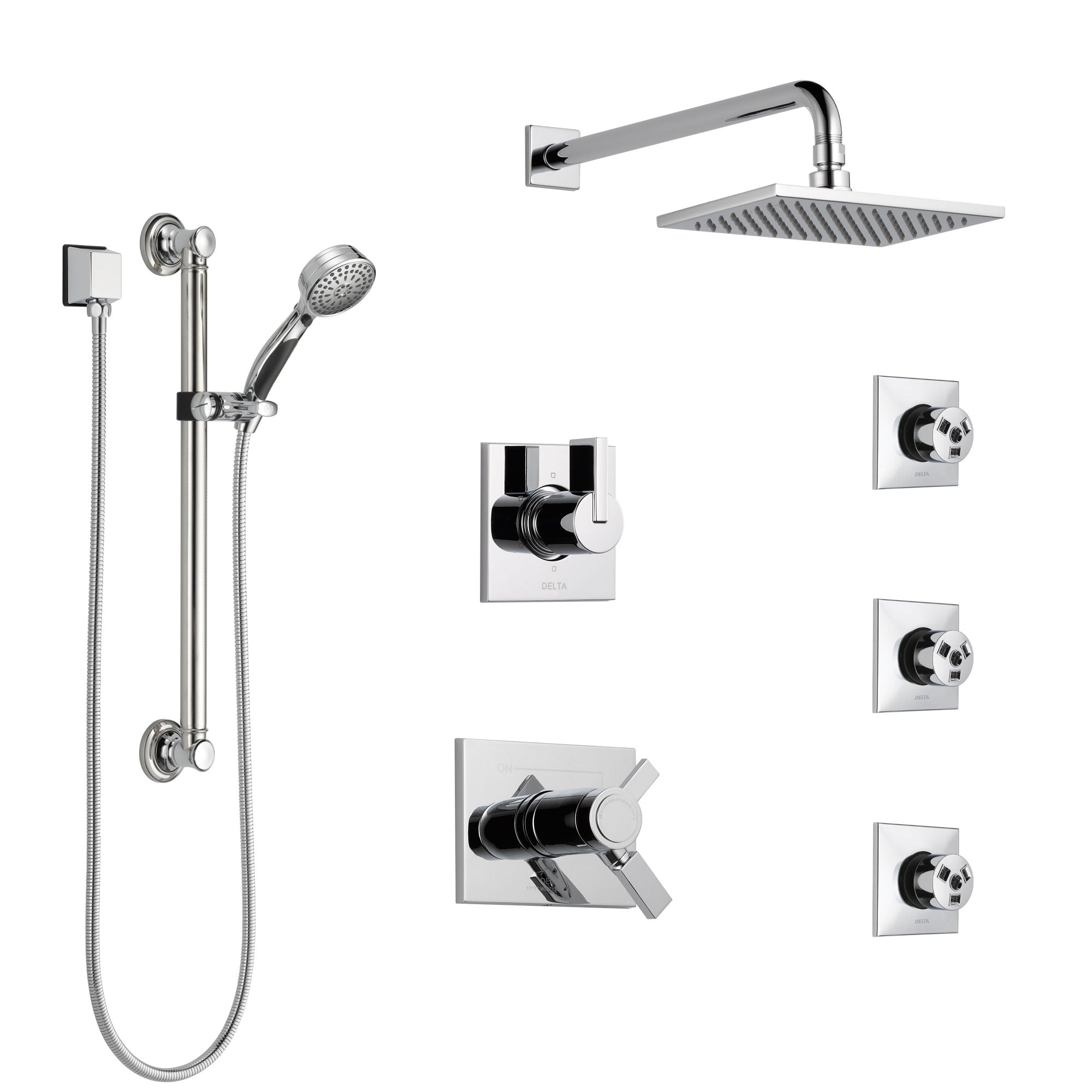 Delta Vero Chrome Shower System with Dual Thermostatic Control, Diverter, Showerhead, 3 Body Sprays, and Hand Shower with Grab Bar SS17T25343